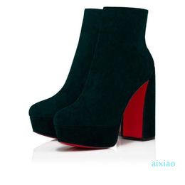 Women ankle boot wedding party supper heel shoes Booty 130mm black green suede platform pumps round toe short boots 35-43