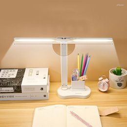 Table Lamps Double-head LED Desk Lamp With USB Charging Port Battery Operated Dimmable Eye-Caring Reading Light For Home