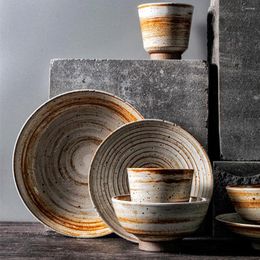 Dinnerware Sets Vintage Stoare Cutlery Set Dishes Handmade Ceramic Dinner Plate Japanese Flat Soup Bowl Kitchen Utensils