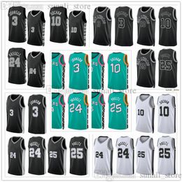 2022-23 City Green 3 Basketball Keldon Johnson Jerseys Jeremy Sochan 10 Devin Vassell 24 Jakob Poeltl 25 Statement Black White Edition Shirts Men Women Youth Kids