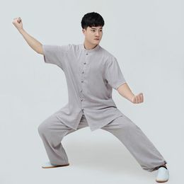 Ethnic Clothing Men Summer Tang Suit Short Sleeve Wushu Wear Sets Kungfu Costume Women Tai Chi Clothes Traditional Nation Martial Art