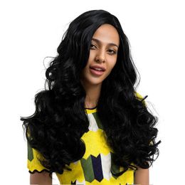 Women's Hair Wigs Lace Synthetic Chemical Fibre Side Divided Black Big Wave Long Curly Hair Fashion Wig Female