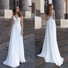 Boho Wedding Dress 2022 V neck Backless Spaghetti Straps Bride Dresses Vestido De Custom Made Robe De Mariee