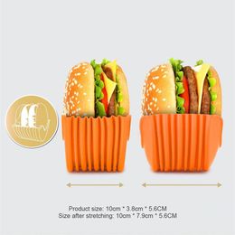 Vente en gros Épargnes alimentaires Sandwich rétractable Hamburger Boîte à boîte fixe Baulle réutilisable Silicone Burger Rack Hamburger Clip 1114