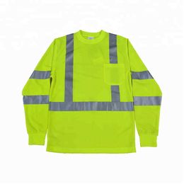 2018new design high visibility reflective safety tshirt for men workwear with chest pocket long sleeve hi vis security shirt ppe