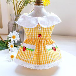 Dog Apparel Girl Yellow Dresses For Small Dogs High Collar Party Pet Little Animal Schnauzer Yorkie Clothing Summer Outfit PugsCat Coat