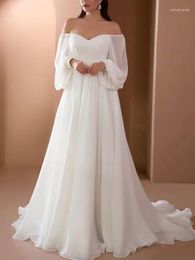 Wedding Dress A-Line Dresses Off Shoulder Sweep Train Chiffon Long Sleeve Simple Bridal Gowns 2022 Vestidos De Noiva Mariee