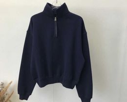 Women's Hoodies Sweatshirts Selected Daren Small Square Collar Cotton Terry Half Zipper