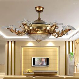 Chandeliers High Quality Luxury LED E14 8 Invisible Retractable Ceiling Fans With Light Living Room Folding Fan Lamp Remote Control