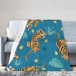 Blankets Flannel Blanket Vintage Tiger Pattern Light Thin Mechanical Wash Warm Soft Throw On Sofa Bed Travel Patchwork