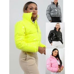 Womens Down Parkas Winter Women Puffer Jackets Warm Bubble trench Coat Outcoat Zipper Jacket Pink Cute Cropped Abrigos Mujer 221113