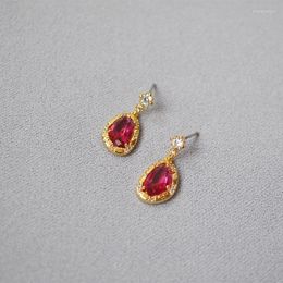 Stud Earrings Vintage Dangle For Women Big Red Green Gem Stone Drop Ear Bones Earlobe Piercing Accessories Jewellery Gifts
