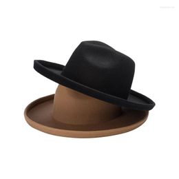 Berets Fall Winter Wool Jazz Vintage Fashion Casual Top Hat For Women Wide Brim Pork Pie Fedora Fascinator Hats