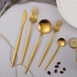 Dinnerware Sets Gold 5Pcs Set Full Of Stainless Steel Kitchen Utensils Flatware Spoon Knife Fork Tableware Western Cutlery