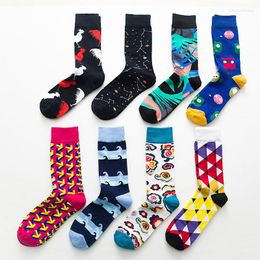 Men's Socks European Style Men Funny Geometric Patterns Leisure Sports Breath Fashion Street Harajuku Large Size 41-46