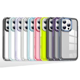 Crystal Clear Candy Colour Cases Acrylic Back Cover TPU Frame Camera Lens Protection Shockproof For iPhone 14 13 Pro Max 12 11 XR XS 8 7 Plus