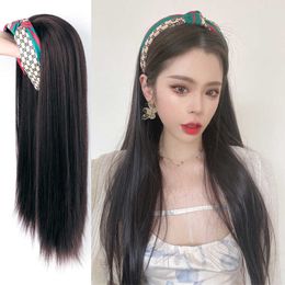 Women's Hair Wigs Lace Synthetic Shake Shop Quick Hand Band Wig Piece Half Head Long Straight Hair Cover