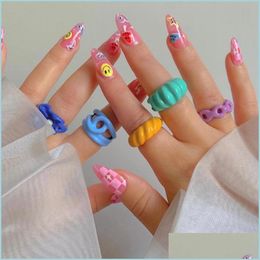 Wedding Rings Colorf Acrylic Open Ring Irregar Candy Color Rings For Kids Girls Jewelry Drop Delivery Dhu2F