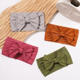 Hair Accessories 1Piece 6.3'' Solid Colour Kids Bows Headband For Baby Girls Nylon Elastic Band Broadside Hairband Headwear