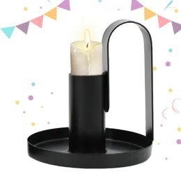 Candle Holders Iron Taper Vintage Holder With Handle Retro Simple Black Candlestick For Table