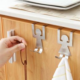 Hooks 2PCS Stainless Steel Cabinet Door Hook Storage Rack Shelf Holder Hanger For Home Kitchen Accessories Bathroom Organiser Items