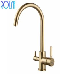 Rolya Ronda Modern Solid Brass Matte BlackChromeBrushed Golden Tri Flow Kitchen Faucet Sink Mixer 3 Way Water Filter Tap3287501