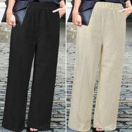 Women's Pants Women's & Capris Wide Leg Trousers 2022 Elegant Casual Elastic Waist Long Pantalon Palazzo Female Linen Turnip Plus Size