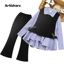 Clothing Sets Children Clothes Striped Girls School Vest Blouse Pants Kids Spring Autumn Tracksuits For 221111