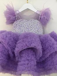 Girl Dresses Purple Child Wedding Dress Puffy Tulle Flower Tiered For Very Elegant Party Girls'