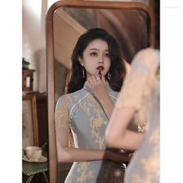 Elegant spets smal Qipao dam vintage etnisk stil Cheongsam traditionell kortärmad ung flicka klänning i kinesisk stil modern