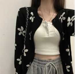 Knitted Sweater Cardigan Women Long Sleeve O-Neck Loose Single Breasted Contrast Colour Sweater Jacket Jumpers