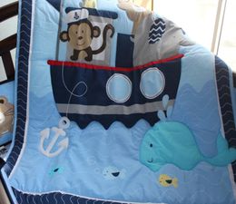 Conjunto de roupas de cama de bebê de vela azul 7pcs Bedding Bedding Conjunto para Baby Berkding Conjunto de Berço Berço Berço Bordado de Bordado de Bordado EL3774752