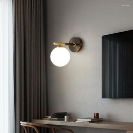 Wall Lamp Copper Luxury LED Light Postmodern Bedroom Bedside Glass Ball TV Background Living Room Aisle Deco Sconces G9