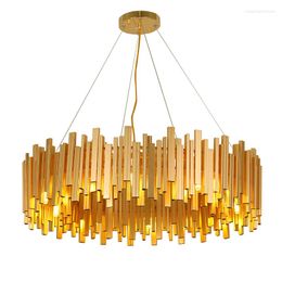 Pendant Lamps Led Modern Luxury Golden Round Ceiling Chandelier Hanging Light Lamp Lustre Suspension Luminaire For Home Living Dinning Room