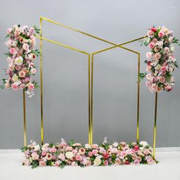 Decorative Flowers Gilded Wrought Iron Beveled Edge Background Shelf Screen Geometric Flower Stand Wedding Arch Props Frame Road Guide