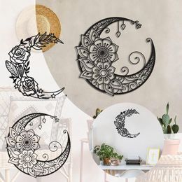 Decorative Figurines 1pcs Metal Sun Moon Wall Hanging Sculpture Face Iron Art Sofa Portico Modern Minimalist Ornament For Home Living Room