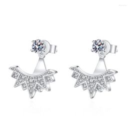 Stud Earrings 925 Sterling Silver Platinum Plated Total 1 Carat Diamond Test Past D Colour South Africal Mciro Moissanite Wing