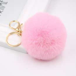 Real rabbit fur keychain 8cm imitation Soft Fur Ball Lovely Gold Metal Key Chains plush Car Keyring Bag Earrings Accessories
