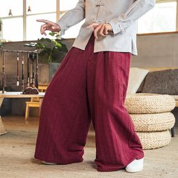 Men's Pants Men's Wide Leg Cotton Linen Loose Harem Summer Trousers Japanese Streetwear Male Drawstring Men Clothing XXXL