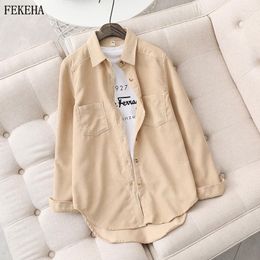 Women's Blouses Autumn Winter Corduroy Shirts Women Loose Long Sleeve Solid Lady Tops Casual Female Clothes Outwear Two Pockets