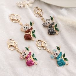 Colorful Diamond Set Cute Cartoon Koala Keychain Creative Alloy Bag Car Keychains Jewelry Pendant Accessories Gift