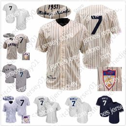 College Baseball Wears Mantle Jersey 1951 White Cream Pinstripe Grey Baseball Hall Of Fame Patch Home Away Grey Black Pullover Button All Stitched