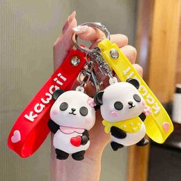 Keychains New Fashion Gift Ornament Mini Sile Panda Keychain Car Keyrings Cute Creative Charms Key Ring Jewellery Gift Backpack Pendant T220909