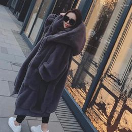 Women's Fur Oversized Winter Warm Hooded Large Size Long Solid Color Faux Coat Casual Sleeve Women Jacket Outwear Tops