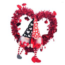 Decorative Flowers Dwarf Doll Wreath With String Lights Valentine's Day Plaid Love Faceless Decoration Heart Garland S