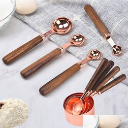 Measuring Tools Measuring Cups 4Pcs Tools Spoon With Graduation Bakery Wooden Handle Rose Gold Flavoring 44Fq Q2 Drop Delivery Home Dhzph