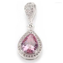 Pendant Necklaces SHUNXUNZE Charm Jewellery Christmas Wedding Pendants For Women Accessories Drop Pink Cubic Zirconia Rhodium Plated R3228