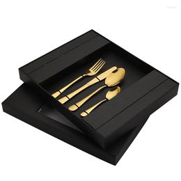 Dinnerware Sets 24Pcs/Set Golden Cutlery Set With Giftbox Mirror Gold Silverware Stainless Steel Knife Fork Spoon Tableware