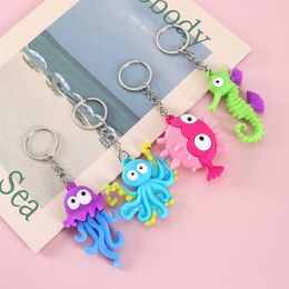 Keychains 10pcs Squid Action Toys Figure Keychain Sea Animal Octopus Accessories Boy Girl Keychain Toy Birthday Gift T221006