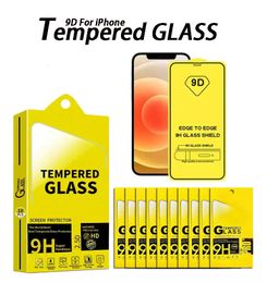 9D Screen Protectors Full Glue 9H Tempered Glass for iPhone 14 Pro Max 13 12 11 XS XR X 8 Samsung S21 S20 FE Case